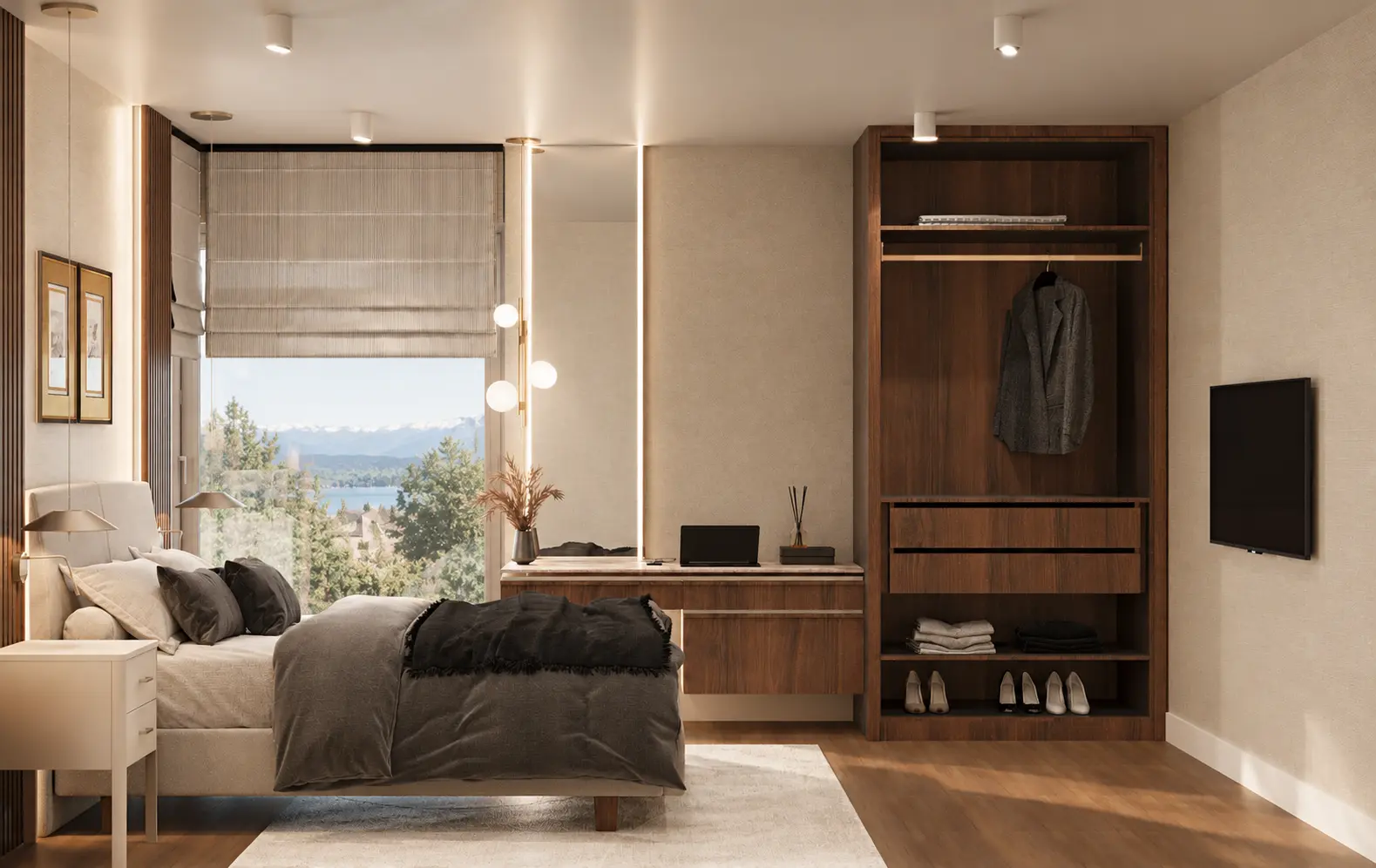 Bedroom and dressing area, illustrative render